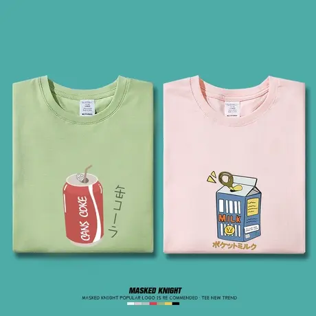 2023新款夏季不一样的情侣装韩版卡通印花T恤学生短袖纯棉半袖商品大图