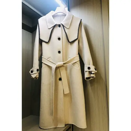 时尚气质双面呢大衣秋冬新款淑女显瘦娃娃领中长款毛呢外套商品大图