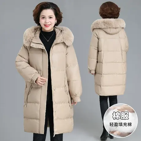 加厚中长款棉服女2023年新款时尚中年妈妈装重磅棉衣毛领连帽外套商品大图