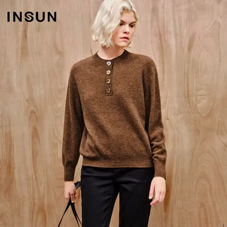 INSUN恩裳线上专选秋季半门襟牦牛绒羊毛混纺毛衣商品大图