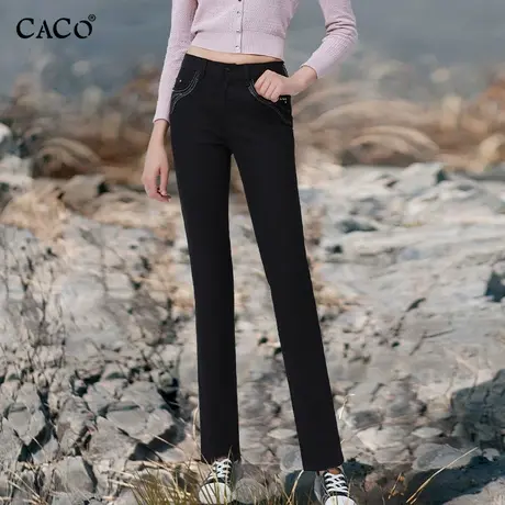 直筒牛仔裤女中高腰显瘦黑色不褪色长裤修身加长版烟管裤断码特惠商品大图