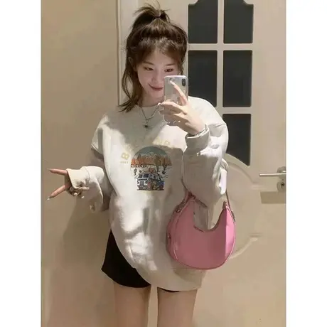 美式复古hiphop卫衣女春秋薄款宽松设计感小众慵懒风oversize外套商品大图