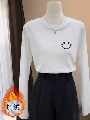 白色内搭打底衫女2023新款春秋装冬季加绒欧货洋气长袖t恤上衣服商品大图