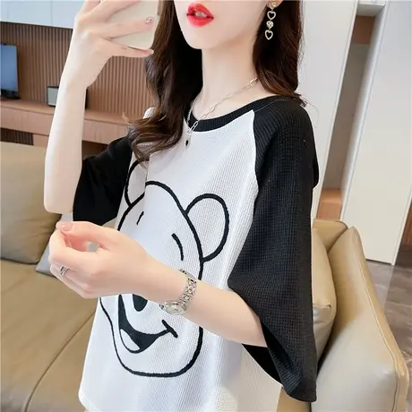 小众设计感短袖t恤女夏季韩版宽松大码中长款撞色百搭学生上衣服商品大图