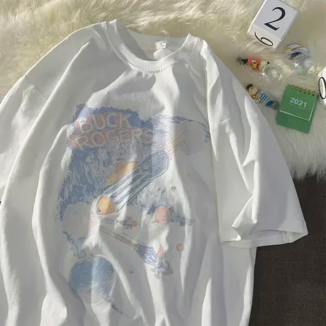 宽松复古短袖t恤oversize大码街头风嘻哈胖mm炸街夏装上衣ins潮牌商品大图