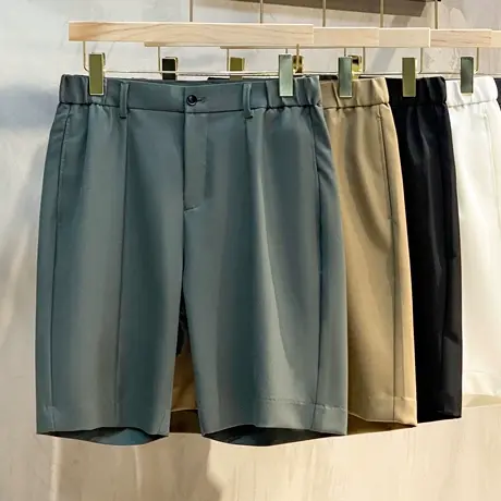 冰丝男士休闲短裤2023新款纯色五分裤单折西裤男夏季薄款修身潮牌图片