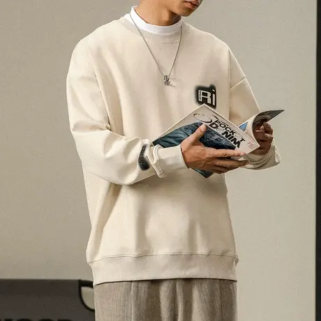 百搭时尚大码卫衣男士长袖春秋款宽松潮牌男装百搭圆领休闲卫衣图片