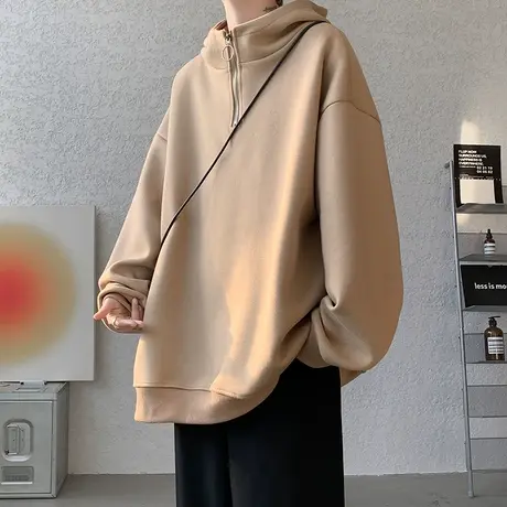 半拉链卫衣男款ins潮牌宽松大码设计感春秋连帽重磅上衣男生外套图片