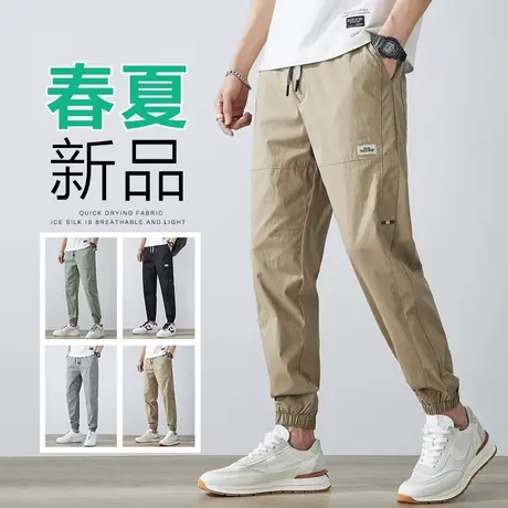 春夏季薄款卡其色工装休闲裤男士束脚宽松九分男裤子2023新款男装商品大图