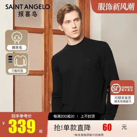 报喜鸟2022秋季新款男士时尚休闲纯羊毛圆领羊毛衫保暖百搭针织衫图片