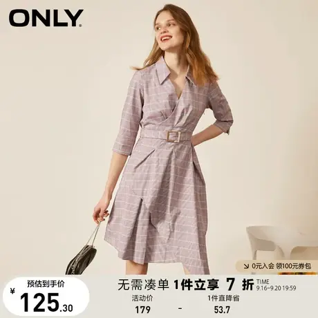 ONLY奥莱夏季气质复古格子不规则收腰衬衫连衣裙图片