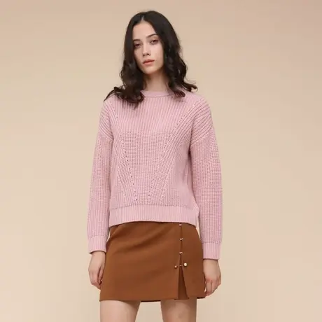 季候风简约舒适圆领落肩慵懒风宽松套头毛衣女8873TA308图片