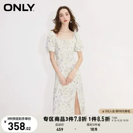 【买4免1】ONLY奥莱2023夏季新款气质方领碎花开叉中长款连衣裙女图片