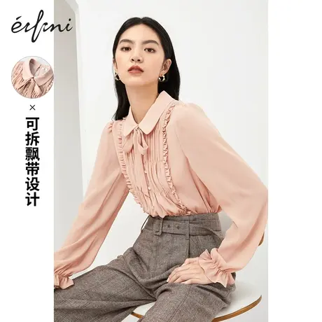 【直播专享】伊芙丽衬衫女秋新品长袖娃娃领飘带女上衣1BA927121商品大图