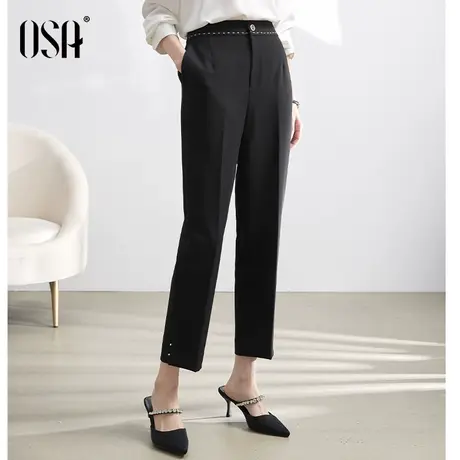 OSA欧莎黑色高腰通勤OL职业西装裤女春秋显瘦休闲九分直筒烟管裤图片