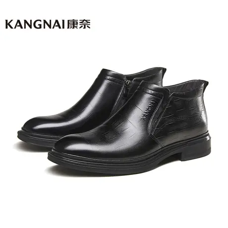 康奈男鞋商场同款冬季新款真皮加绒商务高帮棉鞋保暖皮鞋11237012商品大图