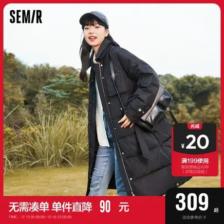 森马羽绒服女长款保暖翻领两防2023冬季上衣宽松收腰厚冬装时尚潮商品大图