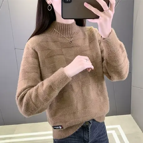 毛衣女款加绒加厚2023秋冬季新款半高领水貂绒内搭打底衫女装上衣商品大图