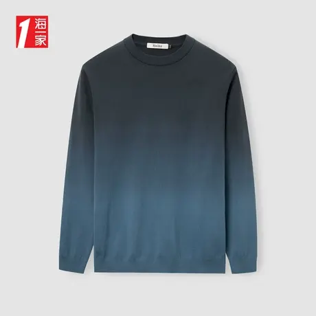 海一家时尚渐变长袖套头衫2024春季新款简约圆领男士针织衫商品大图