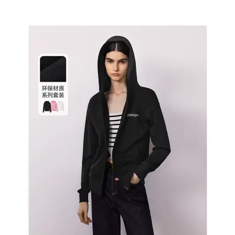 【意大利设计】朗姿棉质连帽轻运动卫衣外套上衣女2023年冬季新款图片