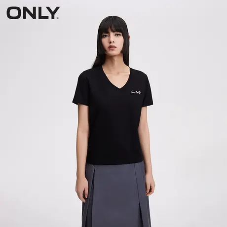 ONLY奥莱春季新款通勤风休闲百搭正肩v领纯色刺绣T恤女商品大图