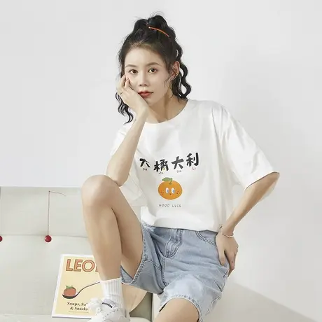 唐狮2022夏装新款短袖T恤女美式纯棉内搭上衣设计感小众别致甜美商品大图