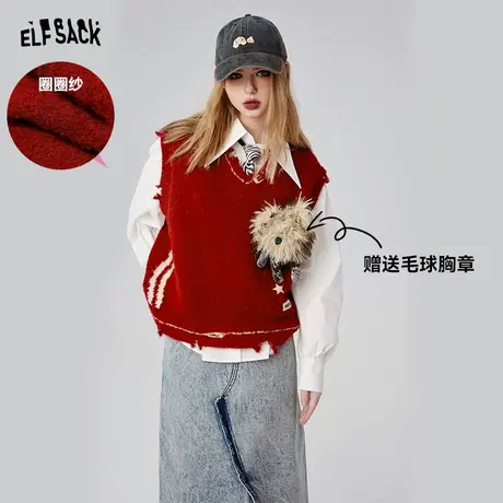 【空姐昕怡专享】妖精的口袋红色v领无袖背心马甲女2023冬季新款图片