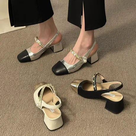 法式凉鞋女仙女风2024春夏新款时尚百搭包头小香风拼色玛丽珍单鞋商品大图