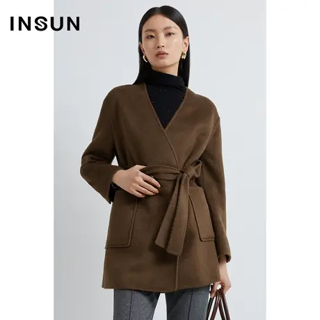 INSUN恩裳线上专选冬季随性线条感空气层轻盈毛呢外套图片