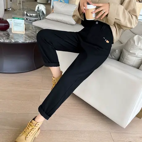 黑色牛仔裤女2024春秋新款高腰直筒宽松显瘦小个子哈伦萝卜老爹裤商品大图