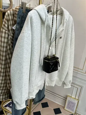 双拉链连帽卫衣外套女宽松休闲短款韩版时尚字母外搭开衫上衣春秋商品大图