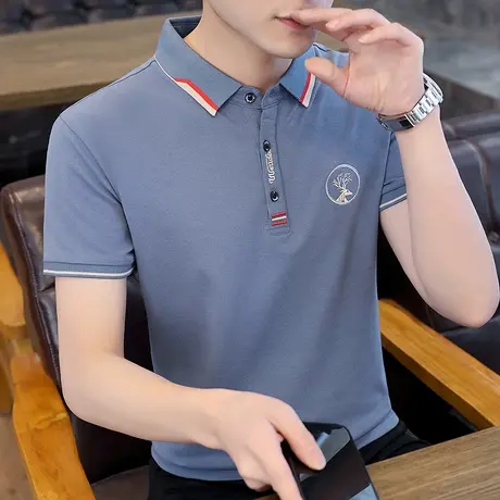 珠地网眼纯棉短袖polo衫男士夏季新款翻领T恤冰丝薄款潮流保罗衫商品大图