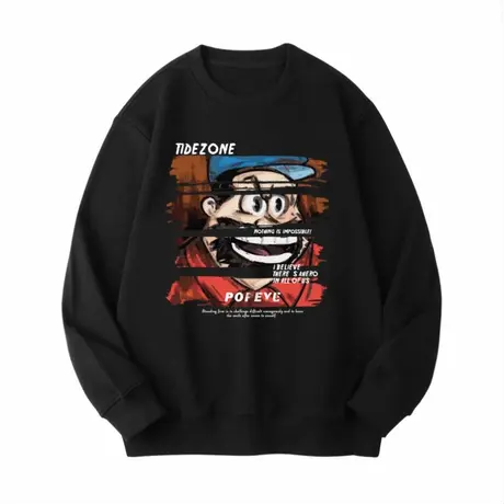 Ohlyah圆领重磅卫衣男潮牌卡通蓝帽大胡子先生印花宽松学院风衣服商品大图