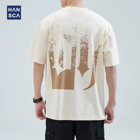 hansca 美式重磅短袖t恤男青少年夏季潮牌高街宽松加大码纯棉上衣商品大图