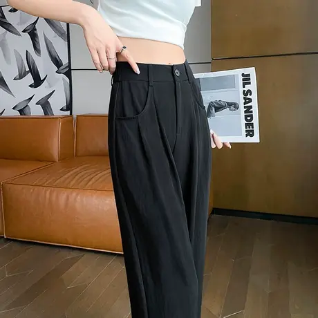 卡色休闲阔腿西装裤女春夏薄款高腰显瘦宽松棉麻垂感山本拖地裤子图片