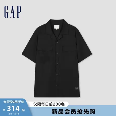 Gap男装2024夏季新款纯棉轻薄古巴领短袖衬衫休闲时尚上衣877483图片