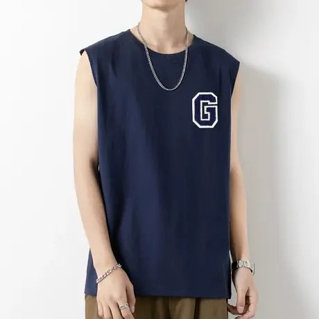 2023新款纯棉背心男潮夏季外穿宽松运动坎肩健身篮球跨栏无袖t恤商品大图