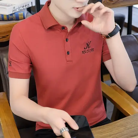 棉感潮流夏季新款Polo衫男士潮流翻领短袖T恤刺绣休闲打底衫男装商品大图