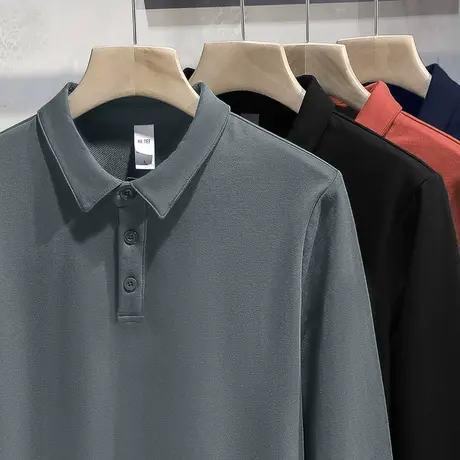秋季长袖t恤男装商务翻领保罗polo衫针织带领打底衫潮流有领体恤商品大图