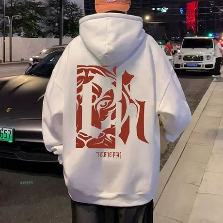 国潮设计感连帽卫衣男秋冬季情侣装宽松2023新款外套潮牌休闲帽衫商品大图