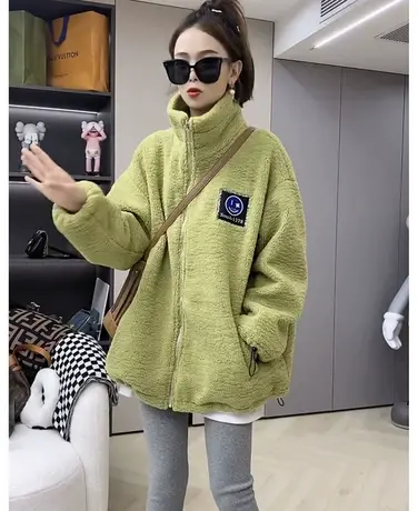 大码女装秋冬季新款韩版外套女加厚宽松羊羔绒长袖卫衣胖mm200斤图片