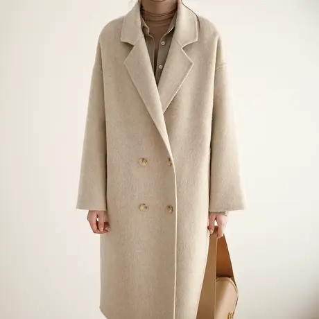 2022年秋冬新款双排扣毛呢外套女中长款双面羊毛大衣高级感商品大图