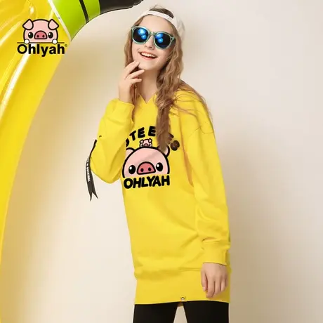 Ohlyah慵懒风中长款卫衣女装连衣裙韩版宽松纯棉大码帽衫外套显瘦商品大图