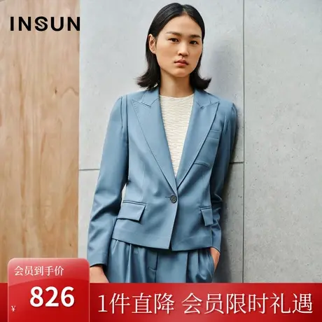 恩裳2023秋季新款定染水蓝色流行小箱型肌理感西装外套女图片