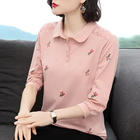 2023秋装新款大码女t恤宽松上衣长袖纯棉妈妈打底衫中年女士小衫图片