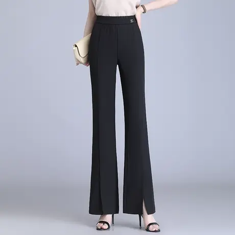 冰丝开叉喇叭裤女夏季2023新款松紧腰显瘦垂感直筒微喇裤休闲长裤商品大图