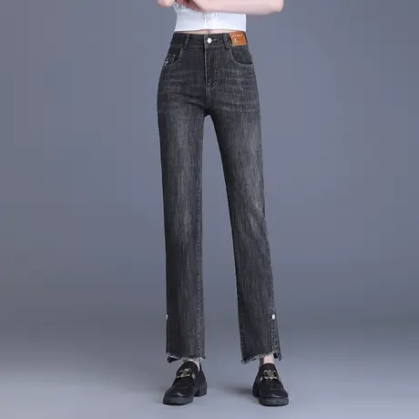 烟灰色窄版直筒裤女春秋2023新款显瘦烟管裤百搭九分休闲牛仔裤子图片