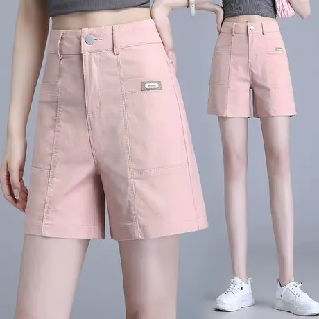 粉色休闲短裤女夏天2023高腰新款A字大码阔腿裤简约时尚西装中裤图片