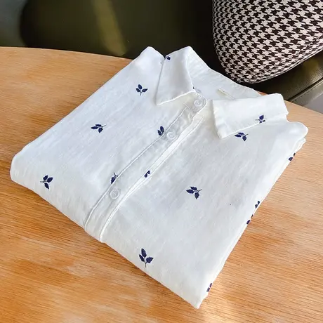 春秋文艺纯棉衬衫女长袖宽松韩版复古小清新碎花双层棉纱女士衬衣商品大图