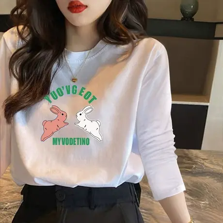 t恤女宽松韩版上衣春装2023新款内搭纯棉女士打底衫洋气长袖体恤商品大图